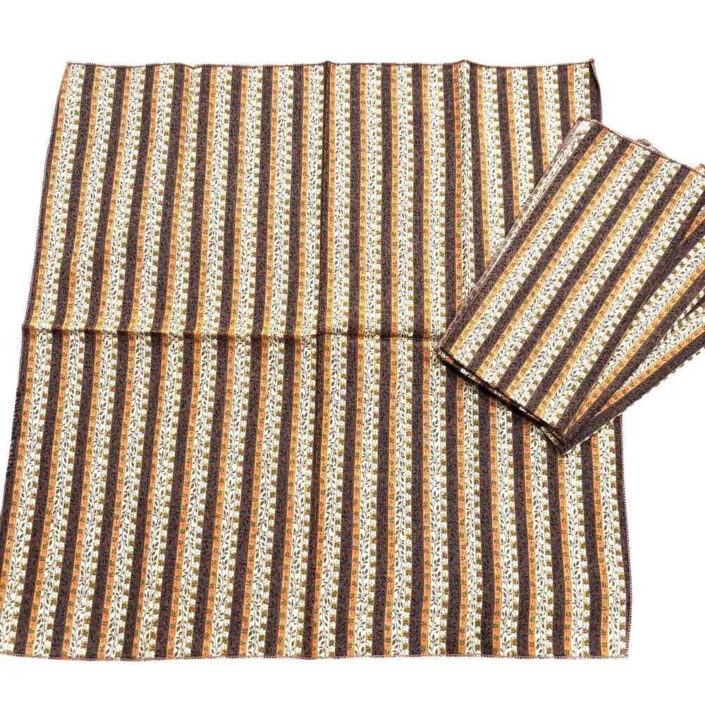 Cloth napkins 1970's tribal Boho brown cream orange stripe square cotton blend 4